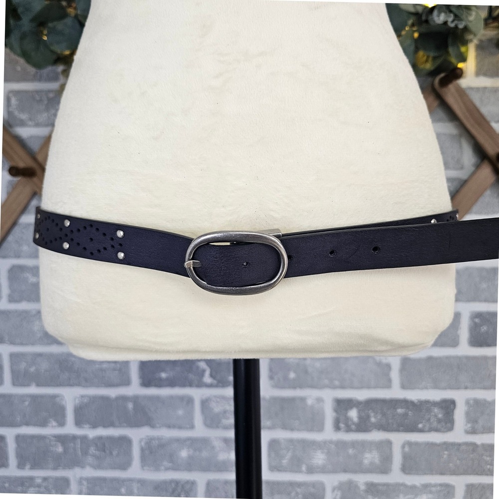 Reversible Navy Blue & Dark Brown Faux Leather Belt Women's Estimated Size Large